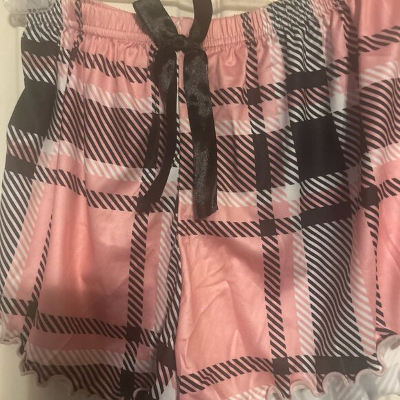 Pajamas Pjs 2 Set Size S Pink & Black Plaid Women's Spaghetti Straps Shorts New - Picture 6 of 10